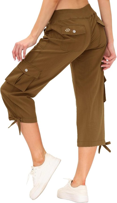 MoFiz Women's Capris - Lightweight Casual Pants with Pockets | Comfortable Baggy Cargo Style for Hiking