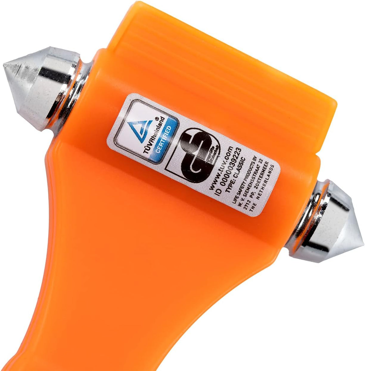 Lifehammer Brand Car Safety Hammer, the Original Emergency Escape and Rescue Tool with Seatbelt Cutter, Made in the Netherlands, Orange (2-Pack)