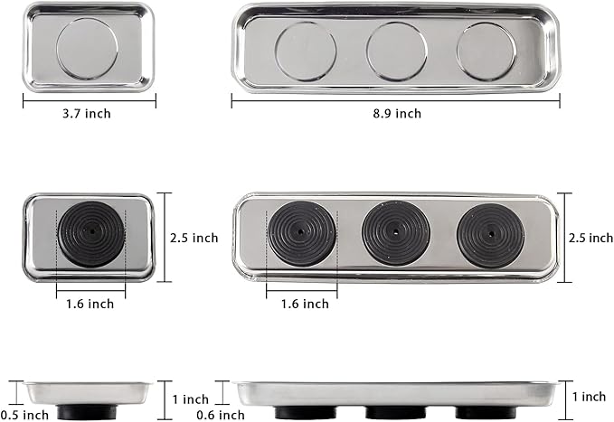 3 Pieces Magnetic Trays Set Stainless Steel Magnet Tool Tray Parts Holder for Screws, Sockets, Bolts, Pins, Mechanic's and Automotive