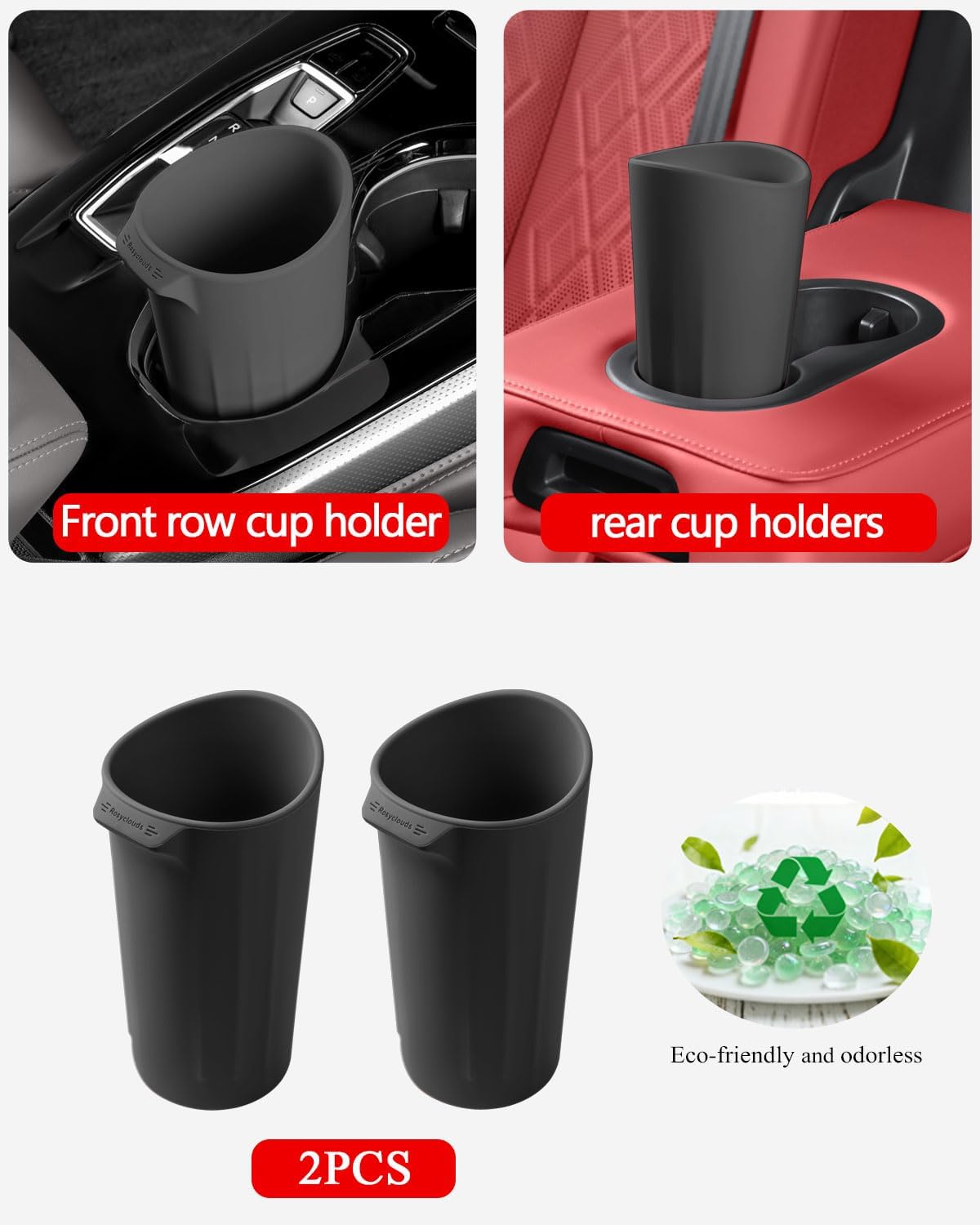 XmuxHai Car Trash Can, Silicone, Accessories for Interior Mini Garbage Can, Cup Holder Bin for Front and Rear Console, Door Pocket, Home Office Use, 2 Pack (Black)
