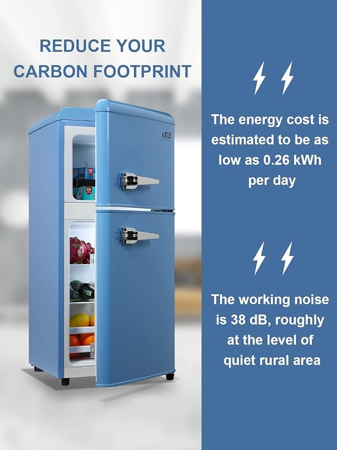 Refrigerator with Freezer 3.5 Cu.Ft Top-Freezer Compact Refrigerator Blue | 7 Level Adjustable Thermostat Control , 2 Door , Low noise,Low Power Consumption