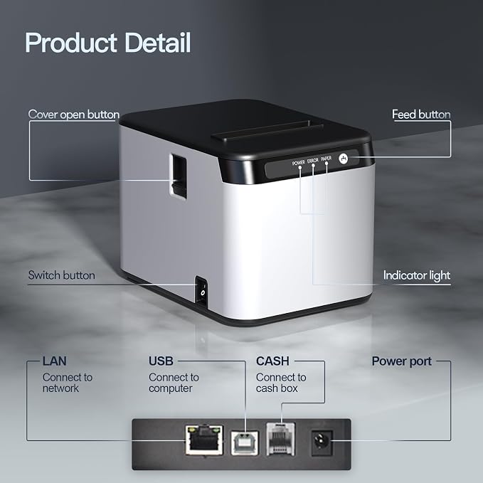 Bisofice 80mm Receipt Printer ESC/POS Thermal Printer Desktop Direct Print