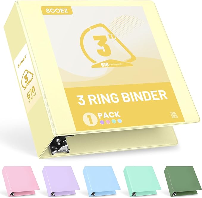 Sooez BinderX Extra Durable 3 Inch 3 Ring Binder, D-Ring Large Binders