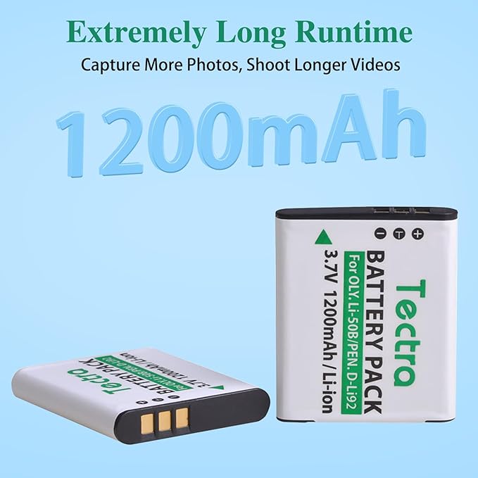 Tectra 2-Pack Li-50B D-LI92 Battery and LED USB Charger Compatible