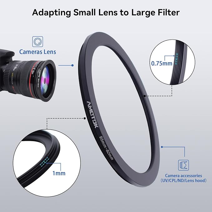 95mm Lens to 82mm Camera Lens Adapter, 95mm to 82mm Filter Step-Down Ring