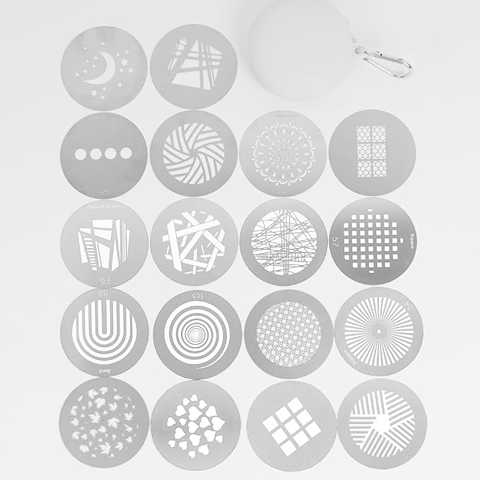 18Pcs Round Gobos Kit for Optical Snoot, 66mm/2.6in Metal Plate Patterns for