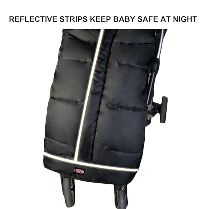 Weather Proof Oudtoor Walking Universal Stroller Bunting Bag with Reflective Strips,Multi-Zippers,Central and Feet Area Opens,Easy for Baby in&Out&Temperature Regulation Footmuff for Stroller,Black