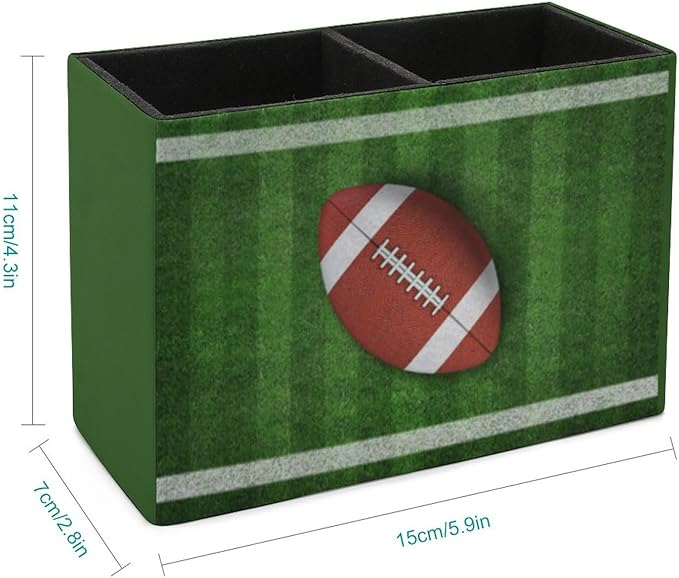 Pen Holder, Pencil Holder for Desk Organizer, American Football Game PU Leather Pencil Cups Desktop Stationery Storage Makeup Brush Holder Pen Organizer for Office Home