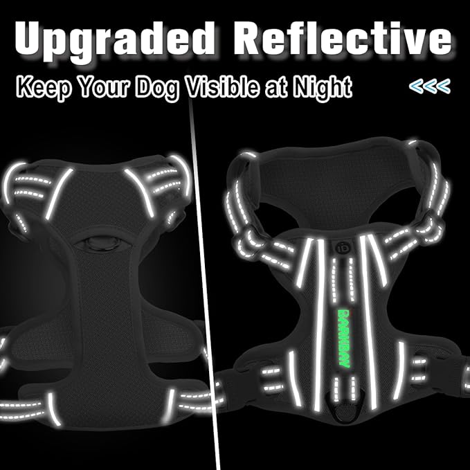 BARKBAY Dog Harness No Pull with ID Tag Pocket - Heavy Duty, Reflective, Easy Control for Large Dogs(Grey,XL)