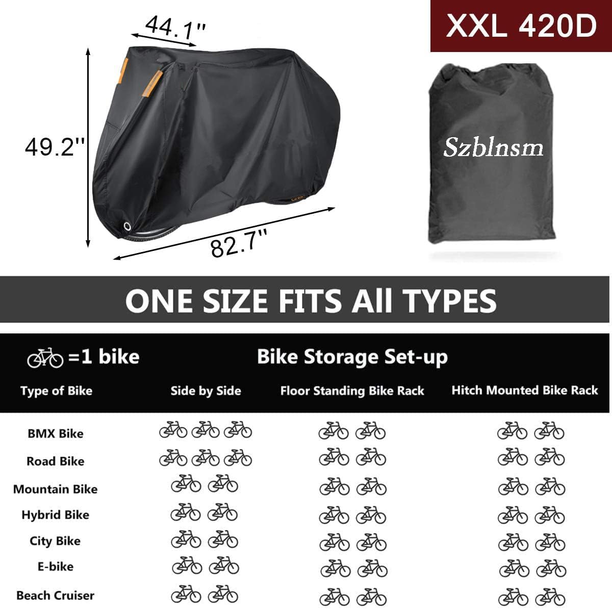 Szblnsm Bike Cover - Waterproof Outdoor Bicycle Protection for 1-3 Bikes | Heavy-Duty 420D Ripstop Material