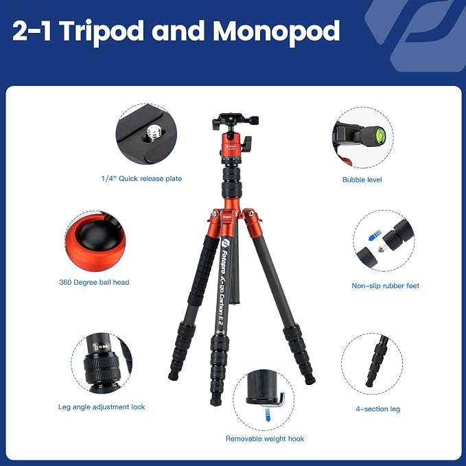 Fotopro 60inch Carbon Fiber Tripod Compact Camera Tripod