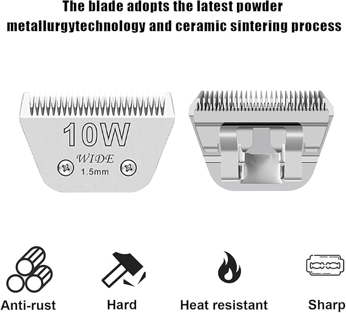 2PCS 10W Wide Blades for Dog Grooming Blades Compatible with Andis,Oster A5,Wahl km10 Dog Clippers, Detachable Dog Clipper Blade for Dog Cat Horse Animal,Size-#10W, 1/16-Inch Cut Length (1.5mm)