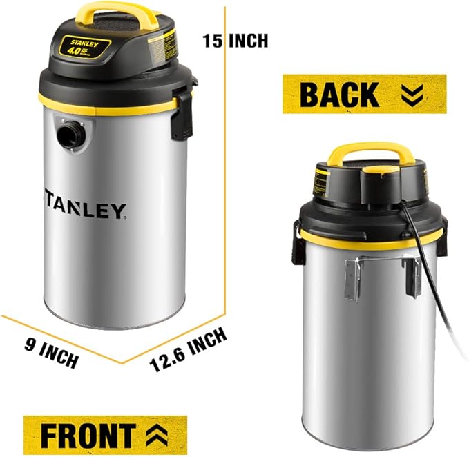 STANLEY Wet/Dry Vacuum SL18133，4.5 Gallon 4 Horsepower Wall-Mounted Hanging Vacuum with 26 Cleaning Range Stainless Steel Tank, Home/Garage/Upholster/Laundry Rooms Vacuum