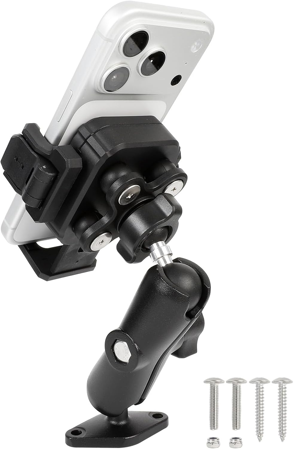 Heavy Duty Phone Mount Holder with Vibration Dampener for Boat Truck Car [Camera Friendly] [1s Lock & Release] [Aluminum Screw-Mounted AMPS Diamond Base & Medium Arm], Fits 4.7-7.2" Cell Phones