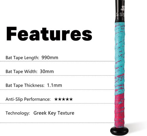 INSUM Bat Grip Tape - 1.1mm Non-Slip Baseball & Softball Wrap | Debossed 3D Surface, Precut for Easy Installation