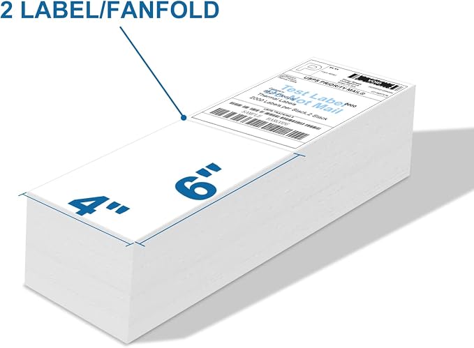 9527 Product 4" x 6" Zebra Fanfold Direct Thermal Shipping Labels, 2 Stacks