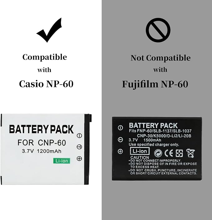 Norifon NP-60 USB Charger for Casio Exilim EX-S12, Zoom EX-Z20, EX-Z90 Camera