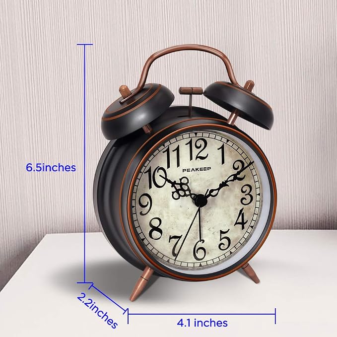 Peakeep Retro 4.5 inches Battery Operated Twin Bell Loud Alarm Clock