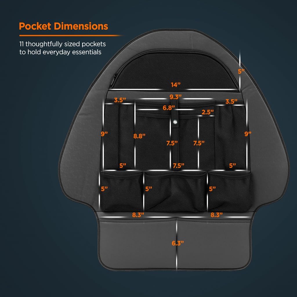 Back Seat organizer for Tesla Model 3 / Model Y (Premium Vegan Leather) Custom fit Car Seat Back Protector with Storage Pockets (Black)