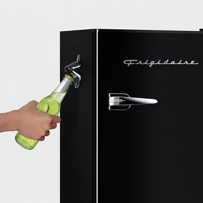 FRIGIDAIRE EFR376-BLACK 3.1 Cu Ft Black Retro Bar Fridge with Side Bottle Opener