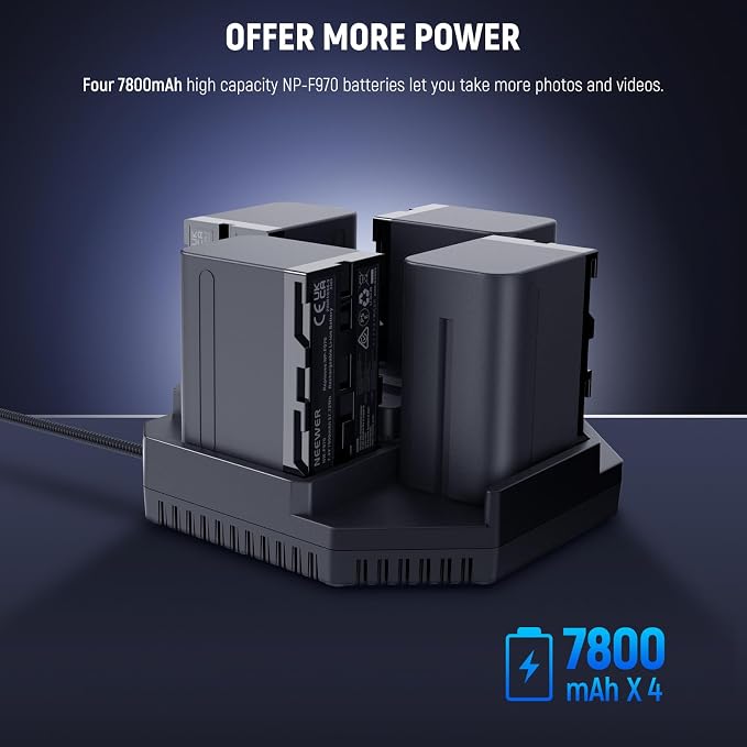 NEEWER NP-F970 4Pcs 7800mAh Replacement Batteries &100W PD 4 Channel OLED Fast