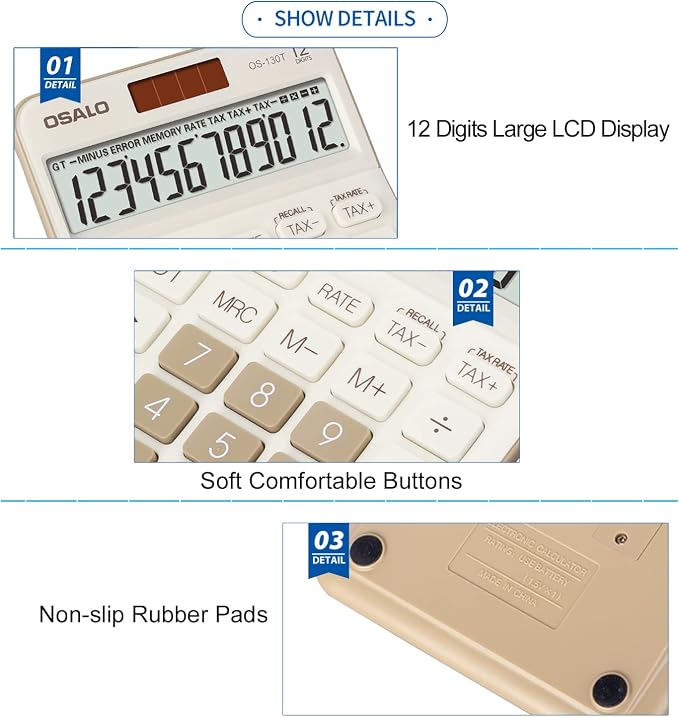 Desktop Calculator Large LCD Display 12 Digit Number Big Button Tax Financial