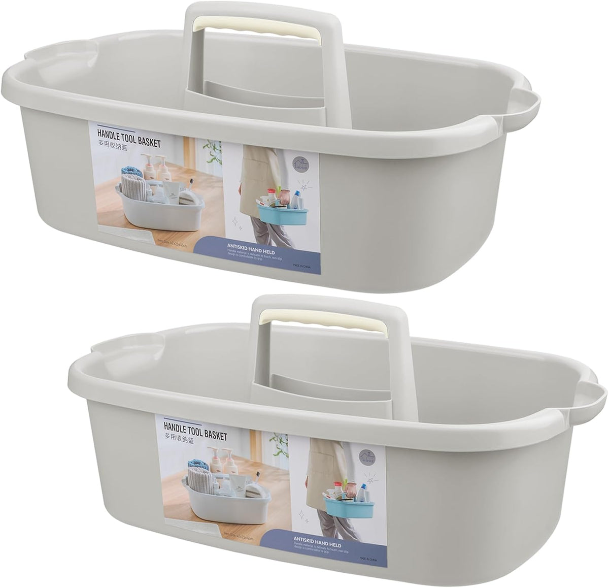 Large Cleaning Supplies Caddy Portable Shower Basket Supply Organizer with Handle Plastic Bucket Tool Storage for Bathroom, Bedroom, Kitchen, College Dorm, Garden, Dark Gray