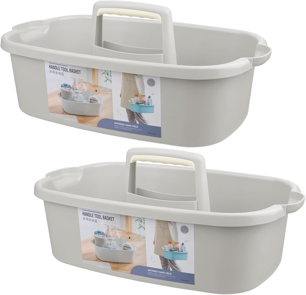 Large Cleaning Supplies Caddy Portable Shower Basket Supply Organizer with Handle Plastic Bucket Tool Storage for Bathroom, Bedroom, Kitchen, College Dorm, Garden, White