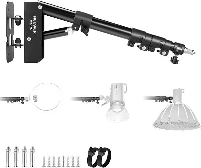 NEEWER Ring Light Wall Mount Boom Arm, Aluminum Alloy, 6.6lb/3kg Capacity