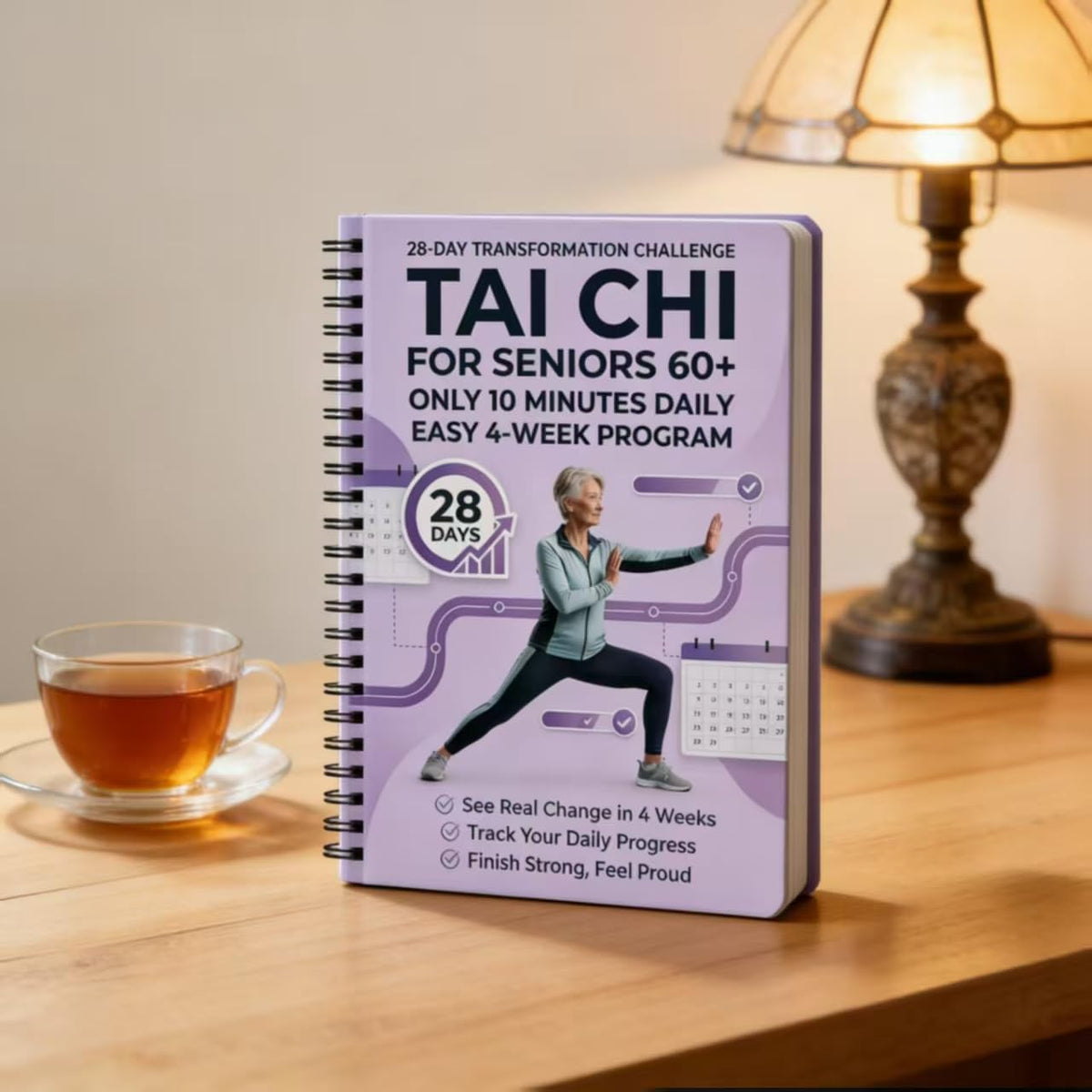 Tai Chi Daily Practice Planner - Spiral-Bound Fitness Log for Seniors & Beginners | 5.5x8.3 Inch, Purple