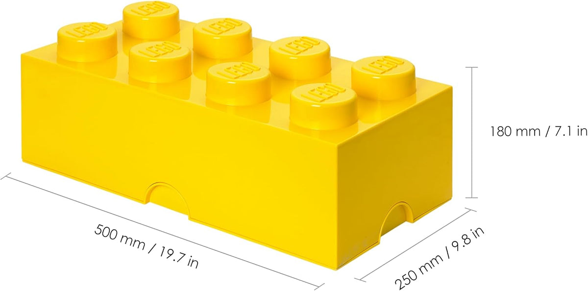 LEGO Storage Brick 8 - studs YELLOW - Stackable Plastic Storage Box with Lid for Kids and Adults, Ideal Desk Organizer and Toy Box - 12.1L Capacity