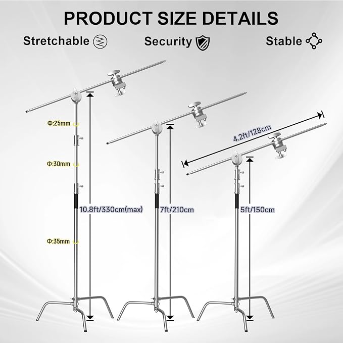 C Stand with Boom Arm, Photography Light Stand Kit