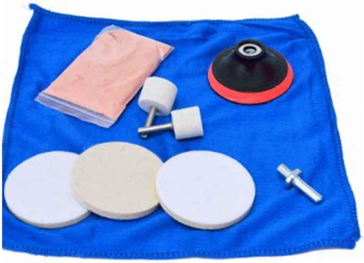 Kakalote 9Pcs/Set Glass Polishing Kit Multifunctional Deep Scratch Remover Car Polish Pad Cerium Oxide Polishing Powder Felt Polishing Wheel Set for Windscreen and Glass Repair