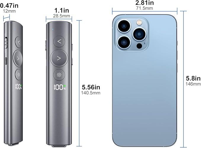 Power Display Wireless Presenter Remote, Rechargeable Presentation Clicker