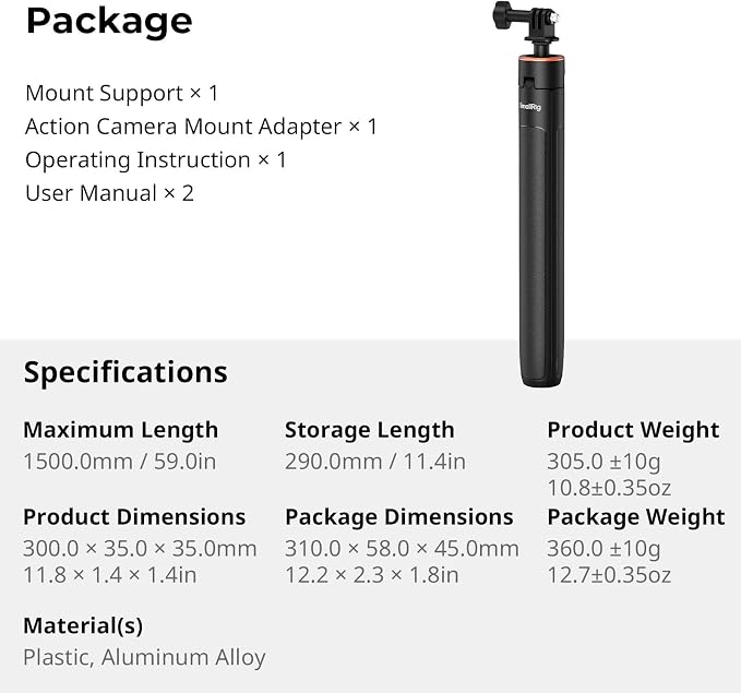 SmallRig 59" Extendable Selfie Stick Tripod