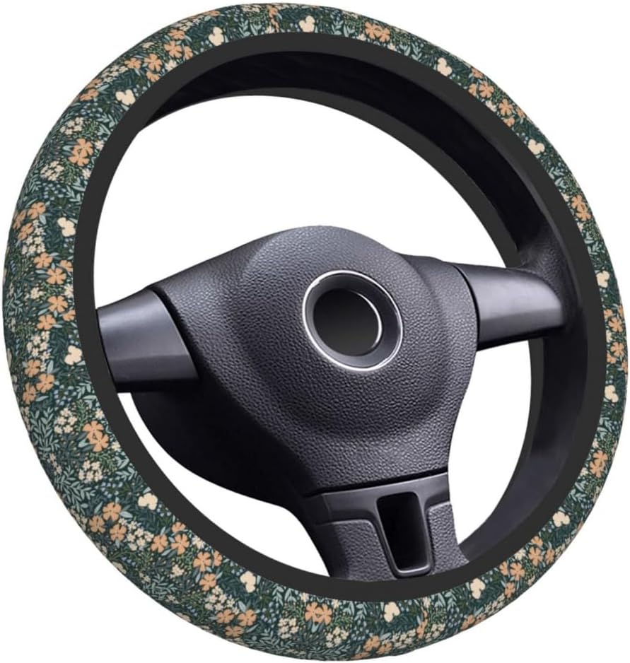 Elastic Steering Wheel Cover, 15 Inch Absorbing Sweat, Pink Flowers