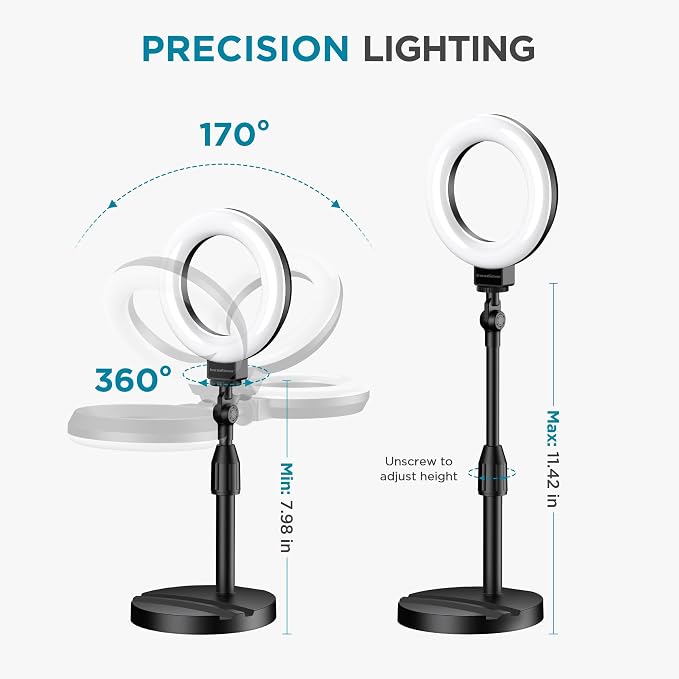 InnoGear Ring Light with Stand for Desk Computer 60 LED Streaming Lighting | on