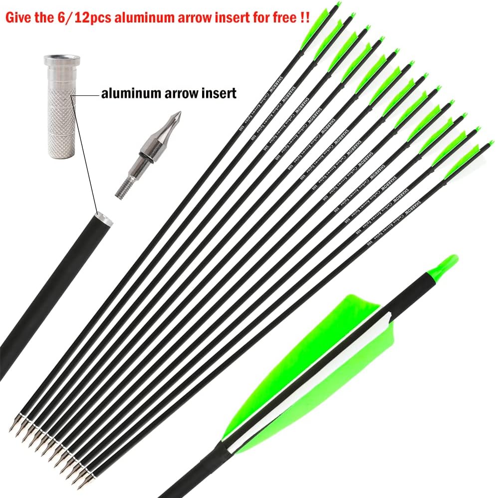 ZSHJGJR Carbon Archery Arrows - 30 Inch with 4” Turkey Feathers for Compound & Recurve Bows | 6/12 Pack