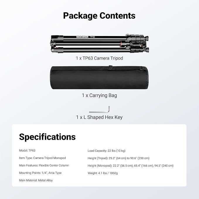 NEEWER 90 Inch Tall Overhead Horizontal Camera Tripod Monopod