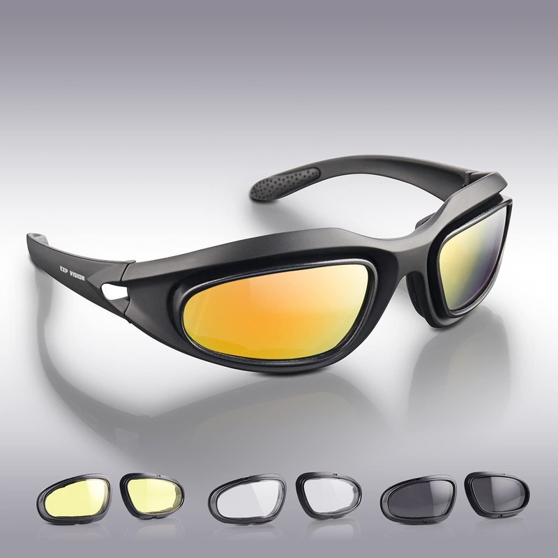 Polarized Motorcycle Riding Goggles, Windproof Cycling Glasses UV400 Outdoor Sports Sunglasses Interchangeable Lenes for Running, Baseball Golf, Driving, Fishing, Riding, Mountain Bike, Hiking