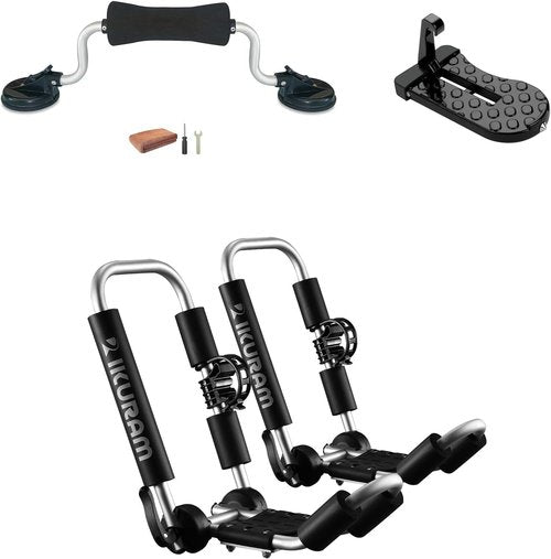 **Skiennix Aluminum Kayak Roof Rack - Folding J-Style Carrier with Roller & Door Step for SUVs**