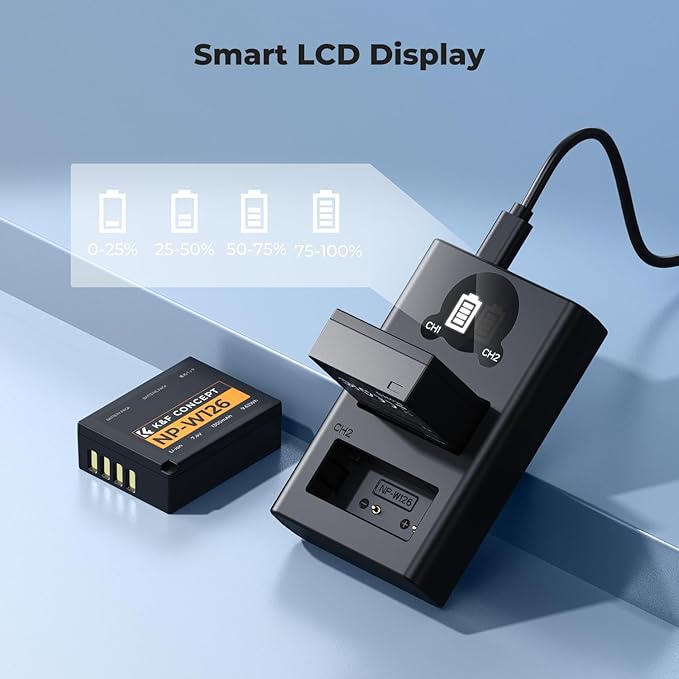 K&F Concept 1300mAh NP-W126 NP-W126S Battery and Charger