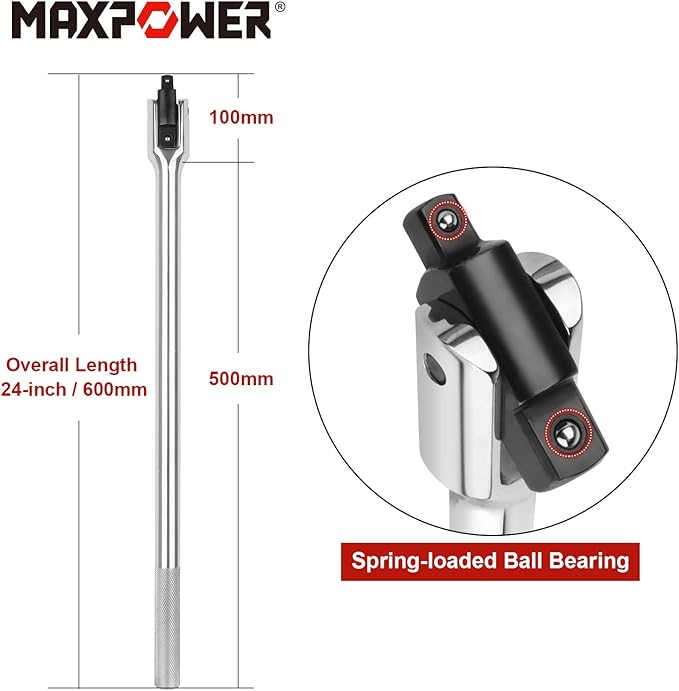 MAXPOWER 24-inch Breaker Bar Dual Drive 3/4-Inch Drive and 1/2-Inch Drive Flex Handle