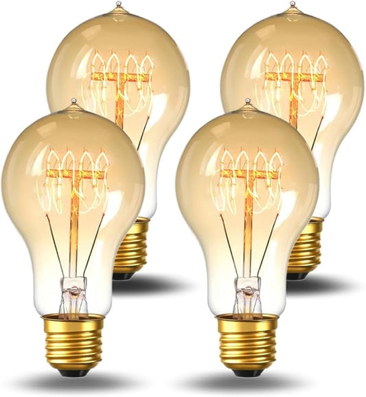 Jslinter Incandescent Light Bulbs 60 Watt Dimmable Bulbs 4 Pack, 2200K A19 Soft Light Bulbs Warm Light, 110v E26 Eecorative Light Bulb, Vintage 230LM Edison Bulb for Bedrooms, Living Rooms