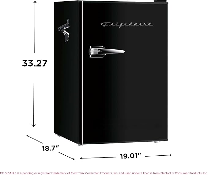 FRIGIDAIRE EFR376-BLACK 3.1 Cu Ft Black Retro Bar Fridge with Side Bottle Opener