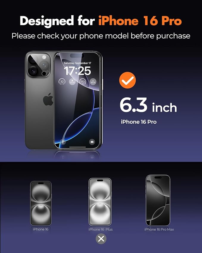 UNBREAKcable iPhone 16 Pro Screen Protector 3-Pack, Upgraded Dual-Tempered