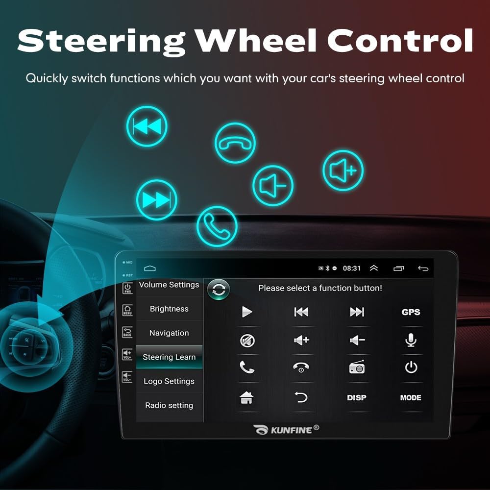 Kunfine Car CarPlay Android Auto Navigation Stereo GPS Radio Reverse Camera Display 9" IPS Touchscreen Headunit Tablet Pad Media Player For Peugeot 301 2013-2022, if Applicable Quad Core 2G+64G Silver