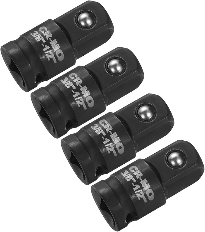 HARFINGTON 4pcs Impact Socket Adapter 3/8" Female to 1/2" Male Square Drive Increaser Standard SAE CR-MO Steel Converter Impact Driver Ratchet Wrench Breaker Bar Conversion, Black