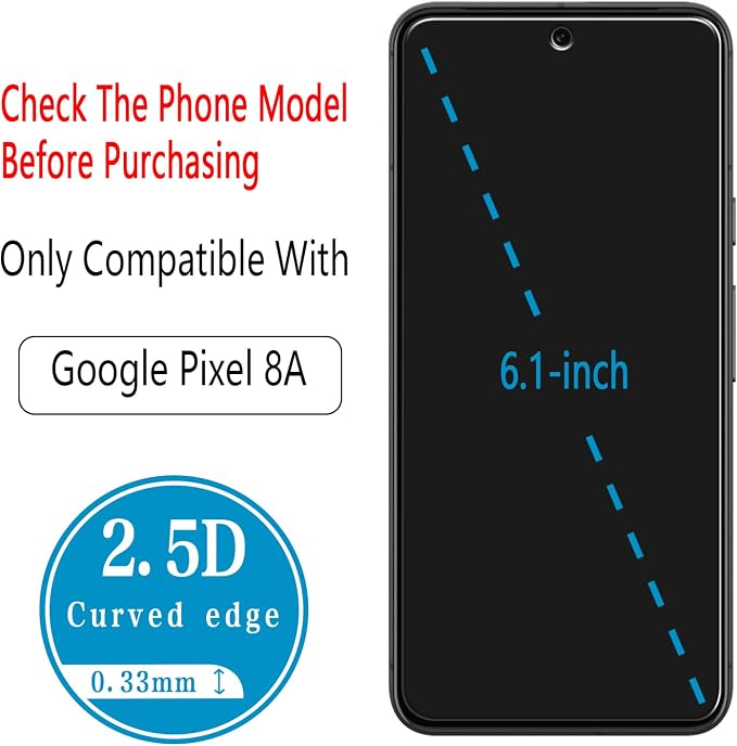 2 Pack Screen Protector for Google Pixel 8a Tempered Glass