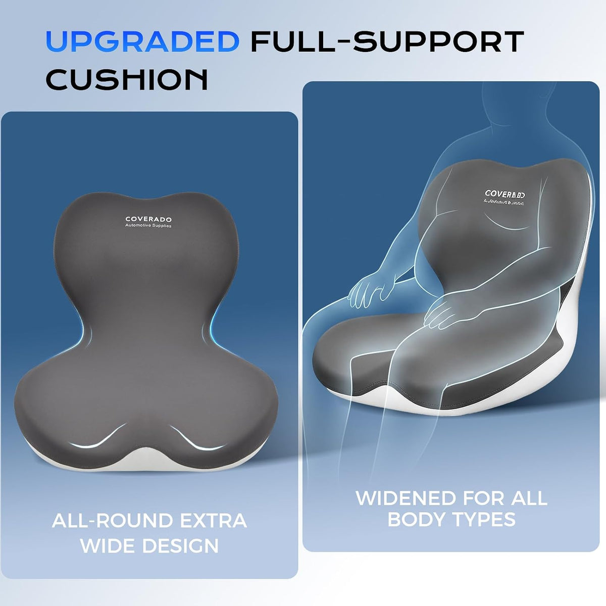 Coverado Car Seat Cushion and Lumbar Support Pillow One Piece, Memory Foam Ergonomic Back Support Driving Seat Cushion for Back Pain, Non-Slip Washable Cushion for Car, Driver, Office